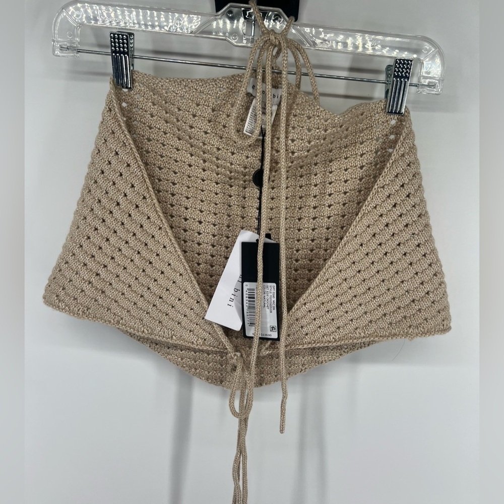 NWT Gianni Bini Tan Crochet Edie Skirt Set Halter Top Natural Midi Skirt L Large - Picture 6 of 15